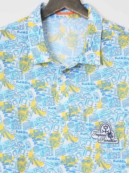 【大きいサイズ】カステルバジャック/CASTELBAJAC ストレッチUV トロピカル柄半袖ポロシャツ