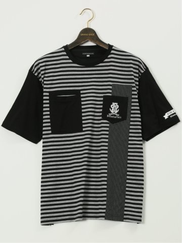 【大きいサイズ】カステルバジャック/CASTELBAJAC 綿天竺 ボーダー柄 クルー 半袖 Tシャツ