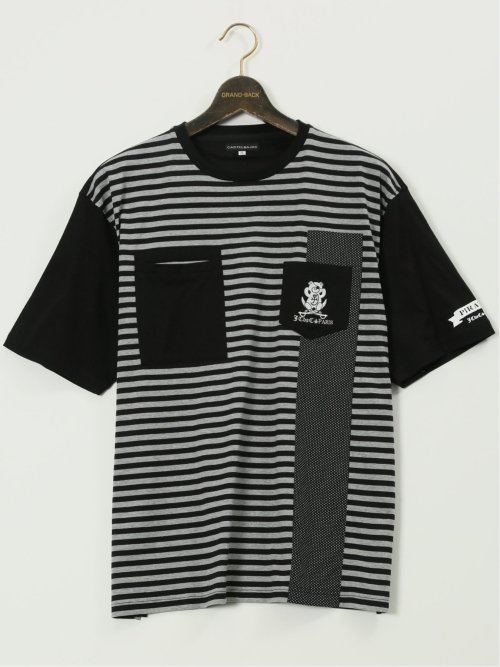 【大きいサイズ】カステルバジャック/CASTELBAJAC 綿天竺 ボーダー柄 クルー 半袖 Tシャツ