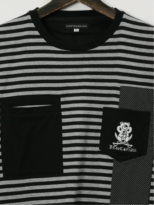 【大きいサイズ】カステルバジャック/CASTELBAJAC 綿天竺 ボーダー柄 クルー 半袖 Tシャツ