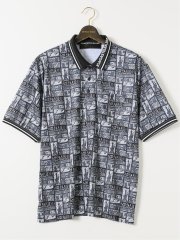 【大きいサイズ】カステルバジャック/CASTELBAJAC ストレッチ 接触冷感 吸汗速乾 総柄 半袖 ポロシャツ