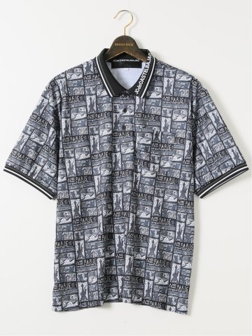 【大きいサイズ】カステルバジャック/CASTELBAJAC ストレッチ 接触冷感 吸汗速乾 総柄 半袖 ポロシャツ