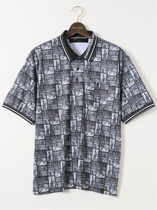 【大きいサイズ】カステルバジャック/CASTELBAJAC ストレッチ 接触冷感 吸汗速乾 総柄 半袖 ポロシャツ