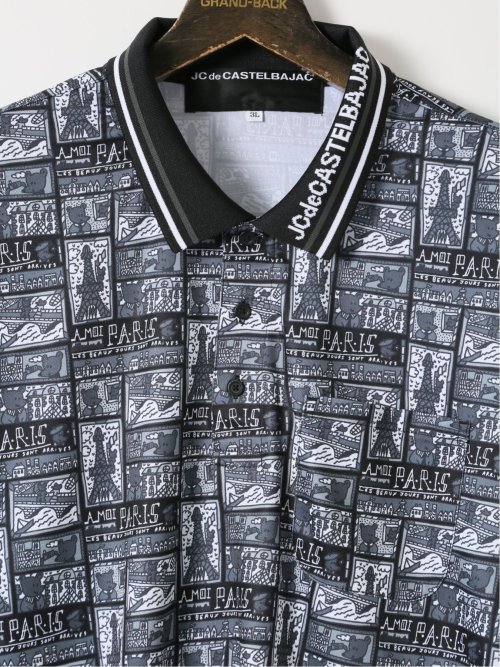 【大きいサイズ】カステルバジャック/CASTELBAJAC ストレッチ 接触冷感 吸汗速乾 総柄 半袖 ポロシャツ