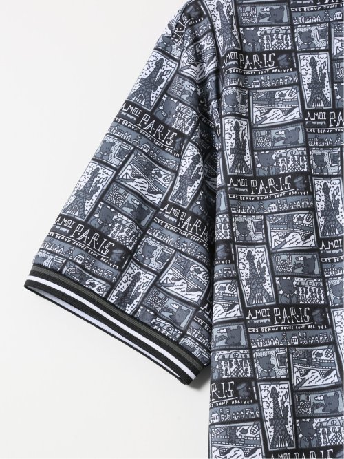 【大きいサイズ】カステルバジャック/CASTELBAJAC ストレッチ 接触冷感 吸汗速乾 総柄 半袖 ポロシャツ