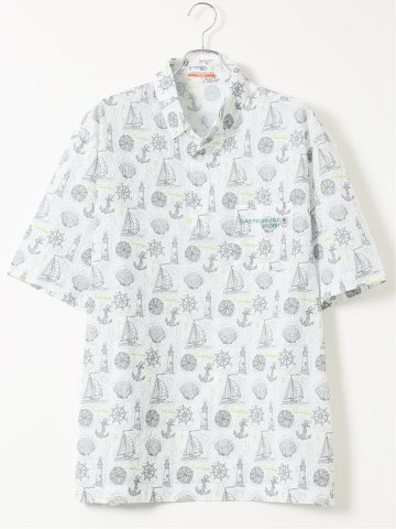 大きいサイズ カステルバジャック/CASTELBAJAC ストレッチ UVカットサッカー メッシュ 総柄 半袖 ポロシャツ メンズ