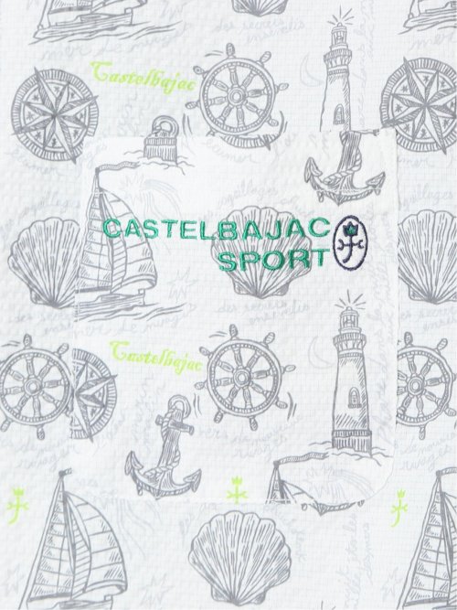 大きいサイズ カステルバジャック/CASTELBAJAC ストレッチ UVカットサッカー メッシュ 総柄 半袖 ポロシャツ メンズ