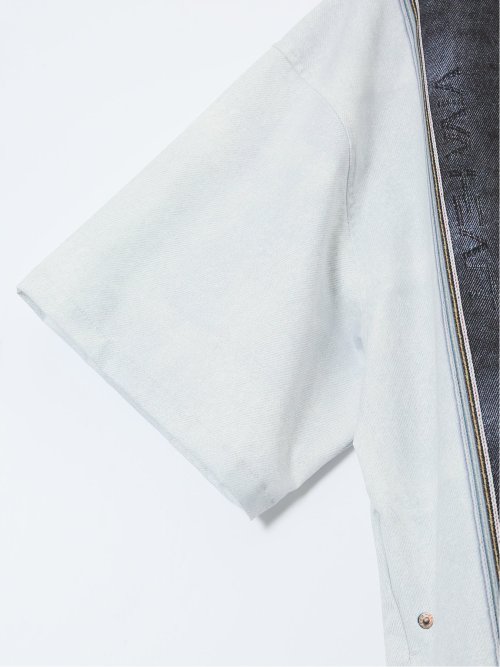 【大きいサイズ】ビバハート/VIVA HEART 撥水 デニムプリント ハーフジップ 半袖プルオーバー