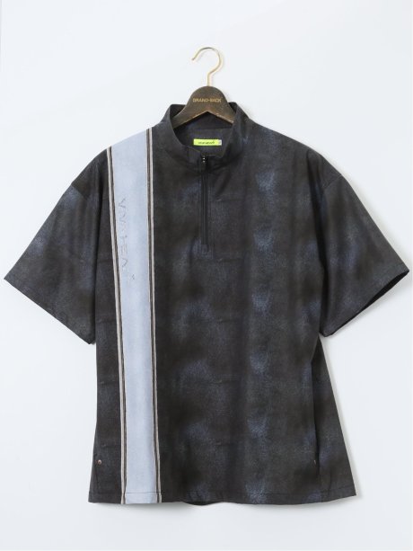 【大きいサイズ】ビバハート/VIVA HEART 撥水 デニムプリント ハーフジップ 半袖プルオーバー