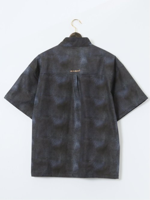 【大きいサイズ】ビバハート/VIVA HEART 撥水 デニムプリント ハーフジップ 半袖プルオーバー