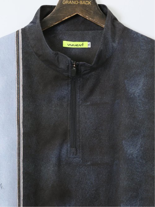 【大きいサイズ】ビバハート/VIVA HEART 撥水 デニムプリント ハーフジップ 半袖プルオーバー