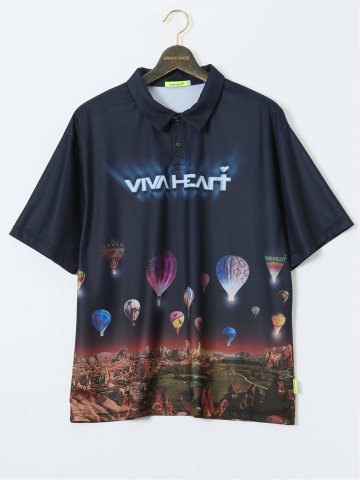 【大きいサイズ】ビバハート/VIVA HEART 吸水速乾 接触冷感 プリント半袖ポロシャツ