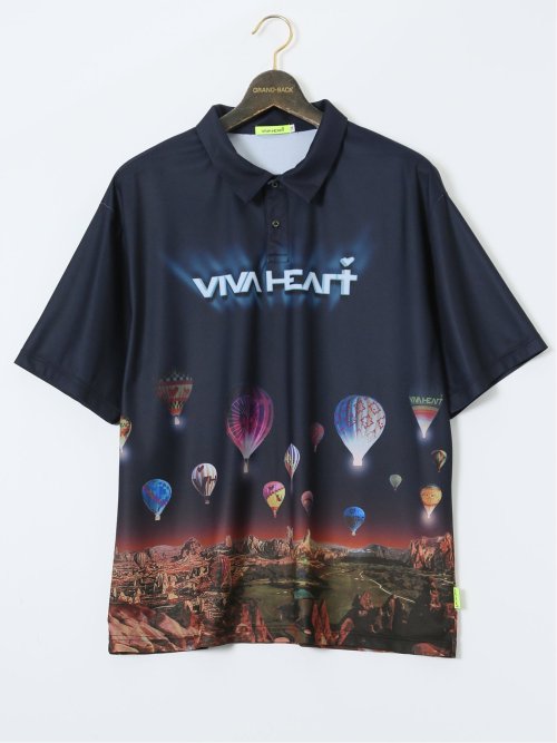 【大きいサイズ】ビバハート/VIVA HEART 吸水速乾 接触冷感 プリント半袖ポロシャツ