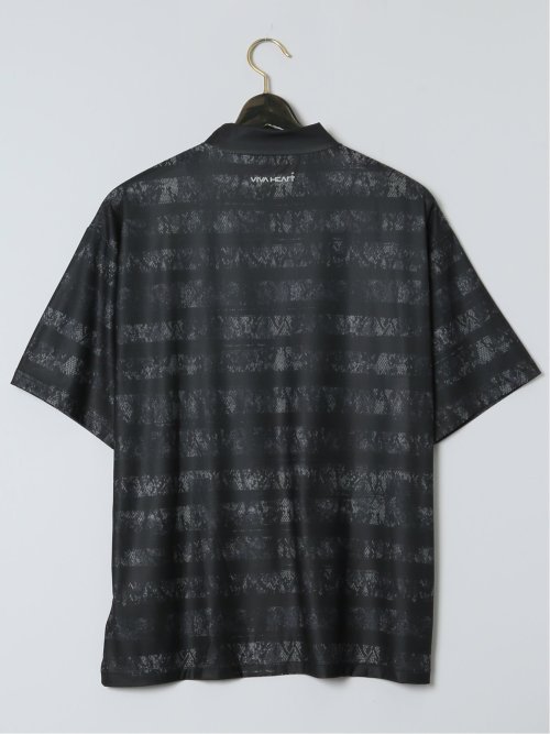 【大きいサイズ】ビバハート/VIVA HEART メッシュグラフィックボーダー 半袖モックネックTシャツ