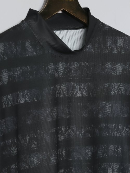 【大きいサイズ】ビバハート/VIVA HEART メッシュグラフィックボーダー 半袖モックネックTシャツ