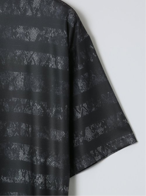 【大きいサイズ】ビバハート/VIVA HEART メッシュグラフィックボーダー 半袖モックネックTシャツ