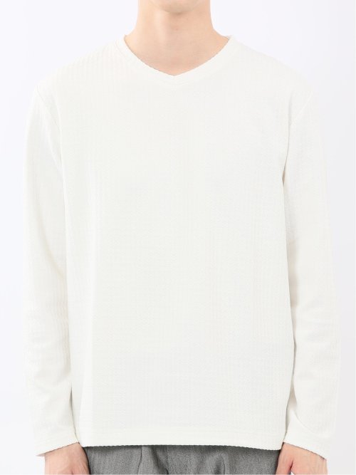 千鳥ジャガード クルーネック長袖Tシャツ