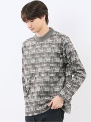裏起毛チェック モックネック長袖Tシャツ