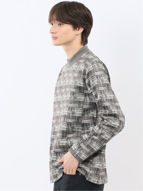 裏起毛チェック モックネック長袖Tシャツ