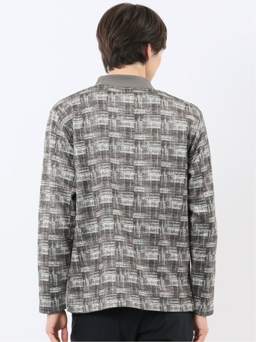 裏起毛チェック モックネック長袖Tシャツ