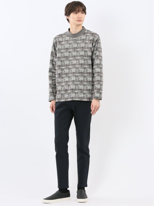 裏起毛チェック モックネック長袖Tシャツ