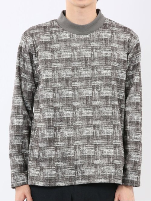 裏起毛チェック モックネック長袖Tシャツ