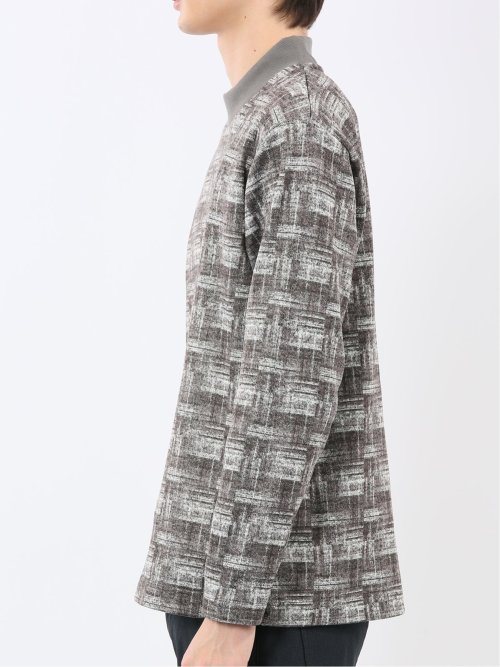 裏起毛チェック モックネック長袖Tシャツ