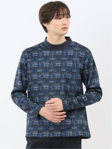 裏起毛チェック モックネック長袖Tシャツ