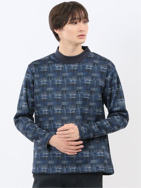 裏起毛チェック モックネック長袖Tシャツ
