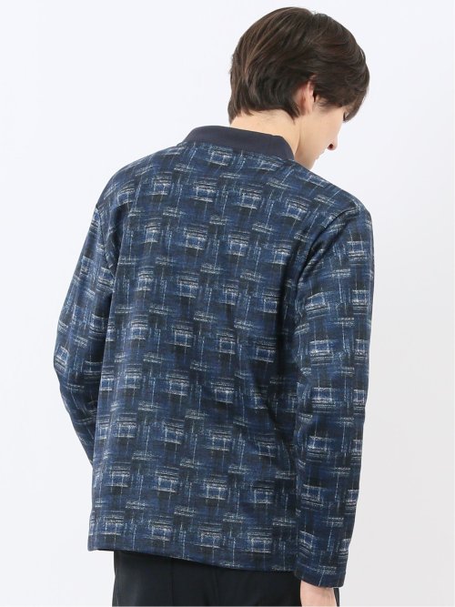 裏起毛チェック モックネック長袖Tシャツ