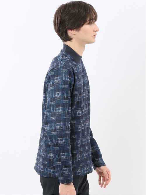 裏起毛チェック モックネック長袖Tシャツ