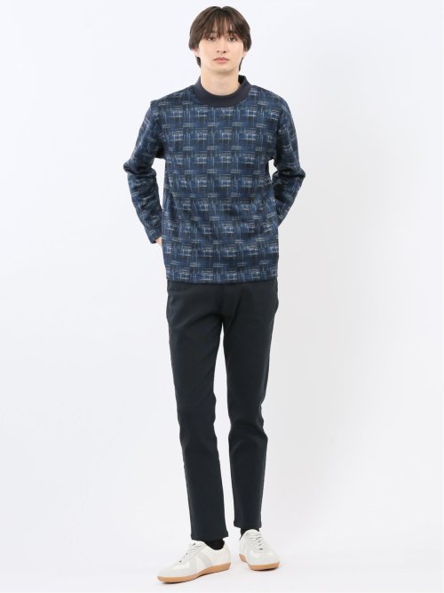 裏起毛チェック モックネック長袖Tシャツ