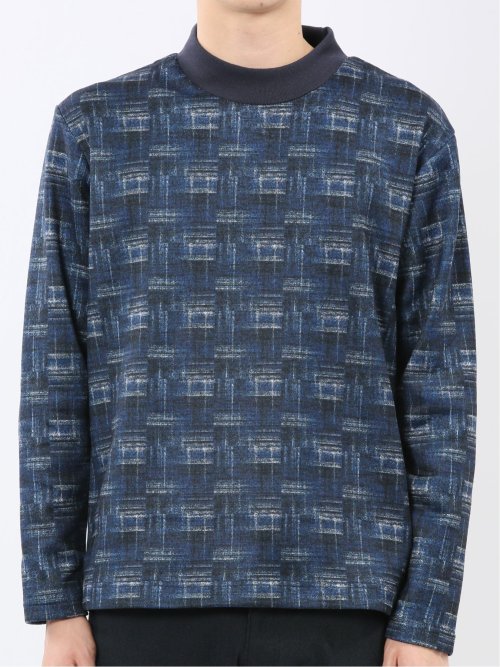 裏起毛チェック モックネック長袖Tシャツ