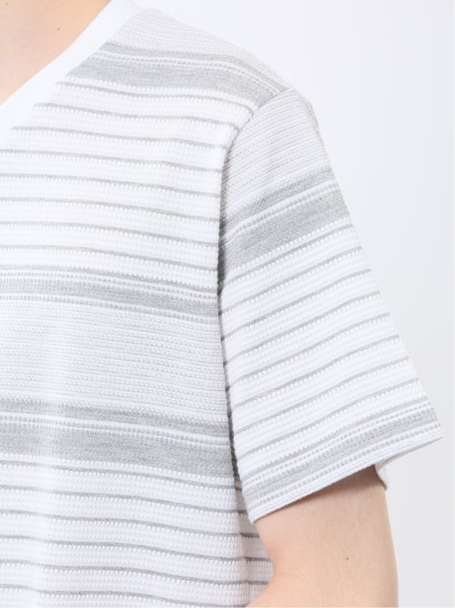 ポップコーンボーダー Vネック半袖Tシャツ