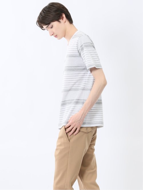 ポップコーンボーダー Vネック半袖Tシャツ