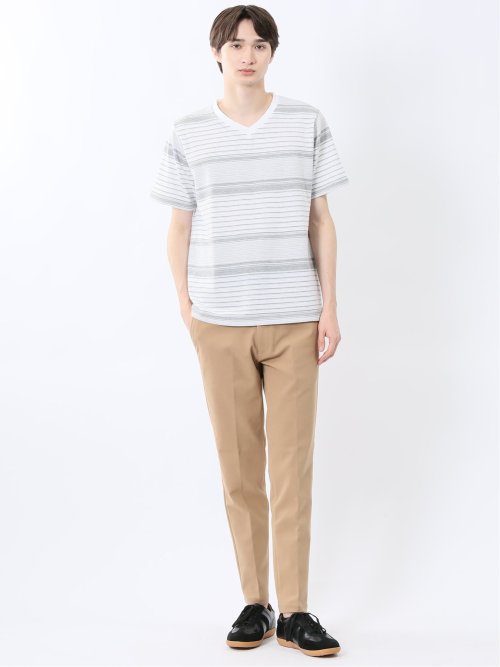 ポップコーンボーダー Vネック半袖Tシャツ