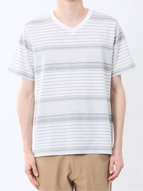 ポップコーンボーダー Vネック半袖Tシャツ