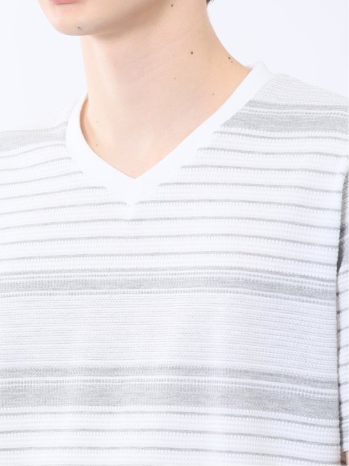 ポップコーンボーダー Vネック半袖Tシャツ