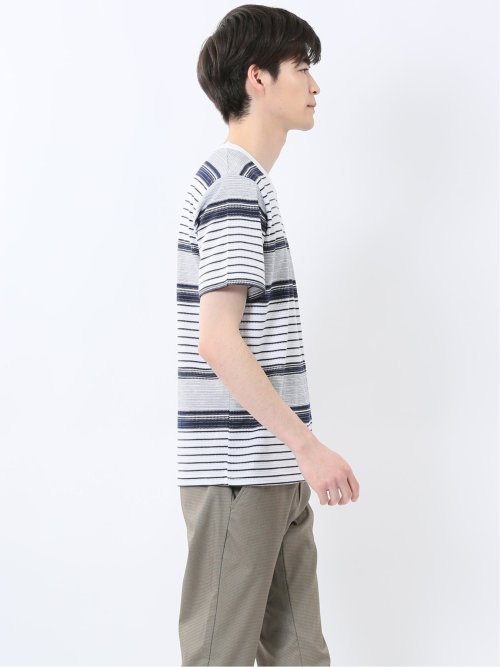 ポップコーンボーダー Vネック半袖Tシャツ