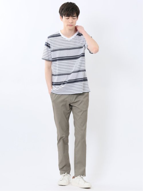 ポップコーンボーダー Vネック半袖Tシャツ