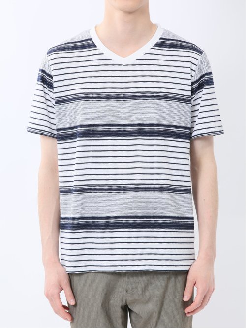 ポップコーンボーダー Vネック半袖Tシャツ