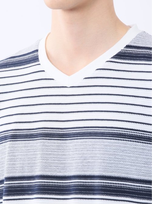 ポップコーンボーダー Vネック半袖Tシャツ