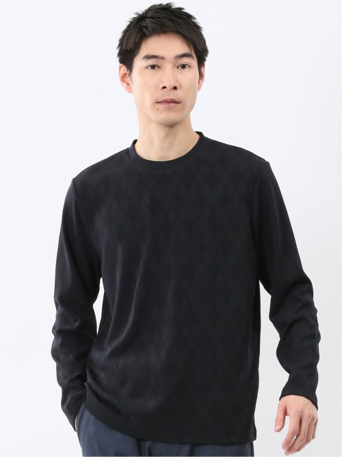アーガイルジャガード クルーネック長袖Tシャツ