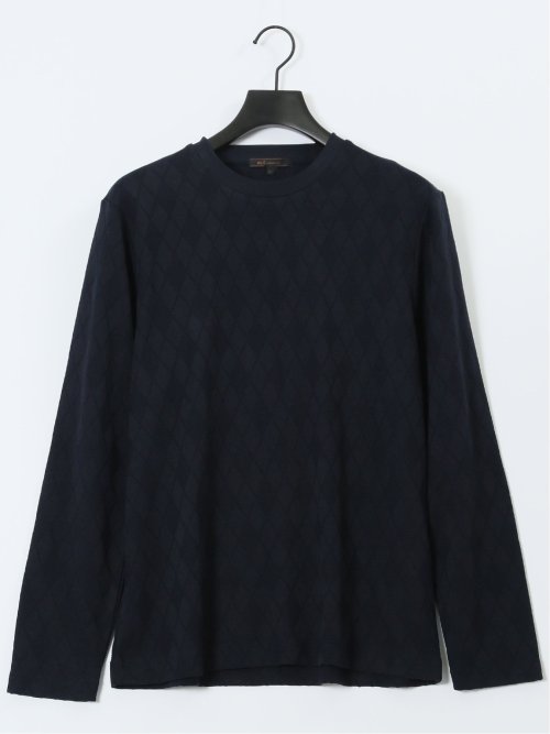 アーガイルジャガード クルーネック長袖Tシャツ