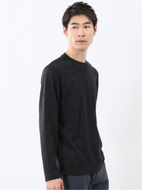 アーガイルジャガード クルーネック長袖Tシャツ
