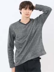 裏起毛ヘリンボン 浅Vネック長袖Tシャツ