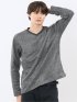 裏起毛ヘリンボン 浅Vネック長袖Tシャツ