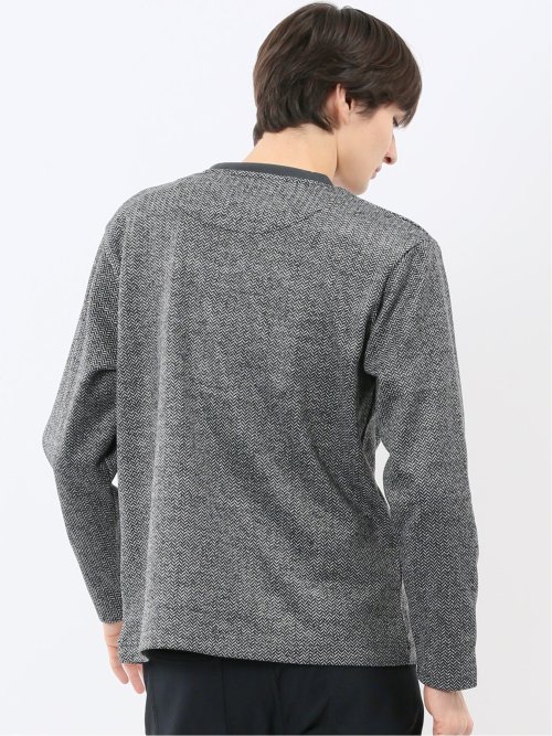 裏起毛ヘリンボン 浅Vネック長袖Tシャツ