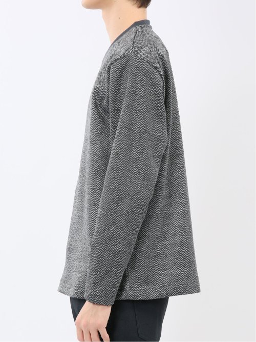 裏起毛ヘリンボン 浅Vネック長袖Tシャツ