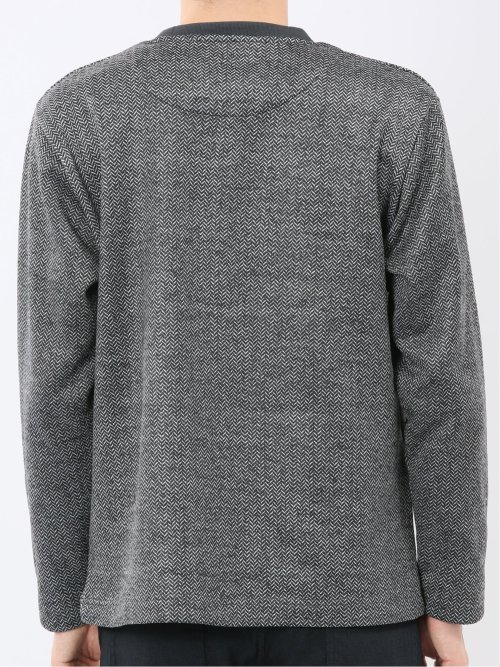 裏起毛ヘリンボン 浅Vネック長袖Tシャツ